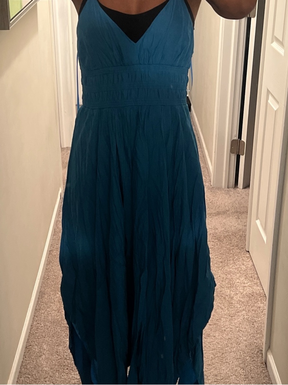 Teal V‑Neck High‑Low Maxi Dress